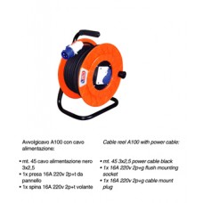 Haspel A100 met 45m 3x2,5 powerkabel, 220V/16A...